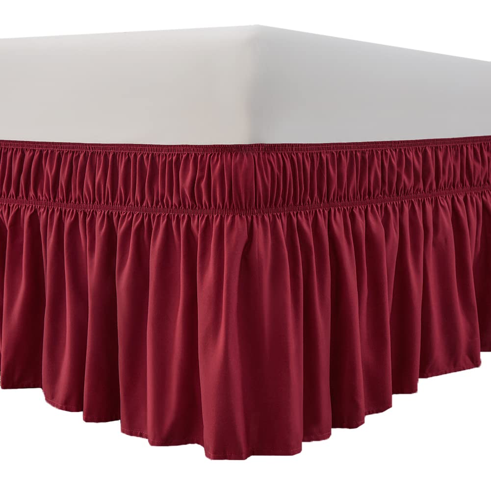 MEILA Wrap Around Elastic Bed Skirt for Queen & King Beds, 16" Drop, Beige