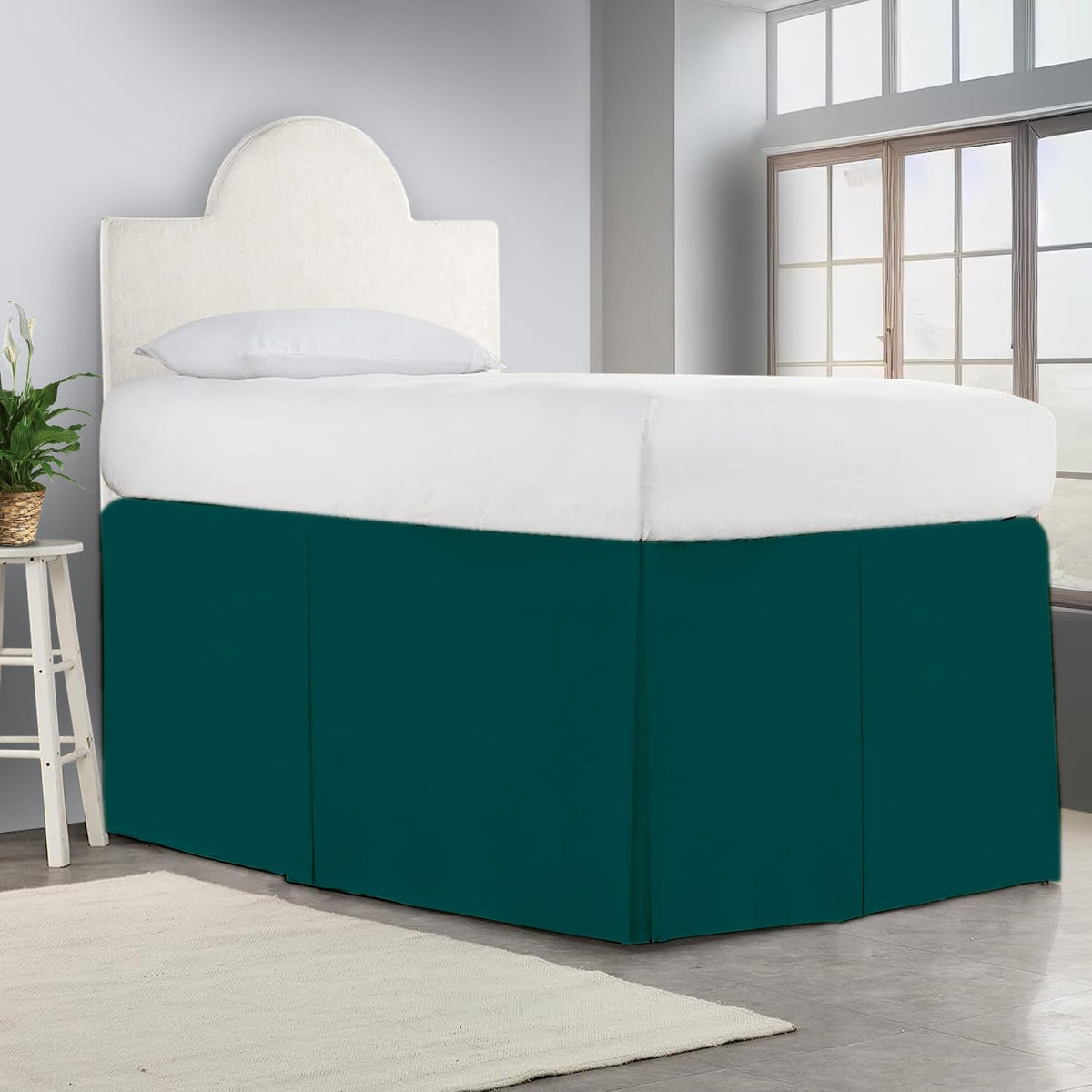 Crown Collection Full XL 32" Inch Drop Long Dorm Bed Skirt, Split Corner & Box Plated College Dorm Room Bed Skirts, Split Corner, Easy Care, No Wrinkle Microfiber Bed Skirt