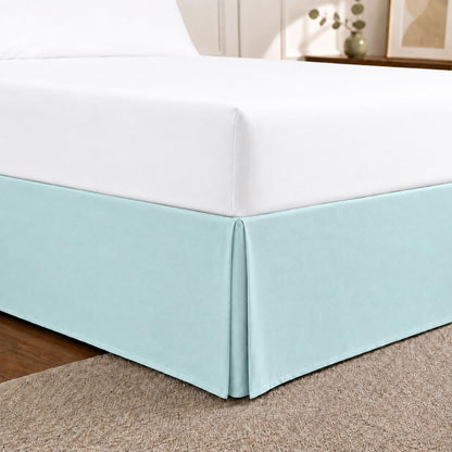 Cathay Home Queen Bed Skirt, 14" Drop Dust Ruffle, Blue Fog