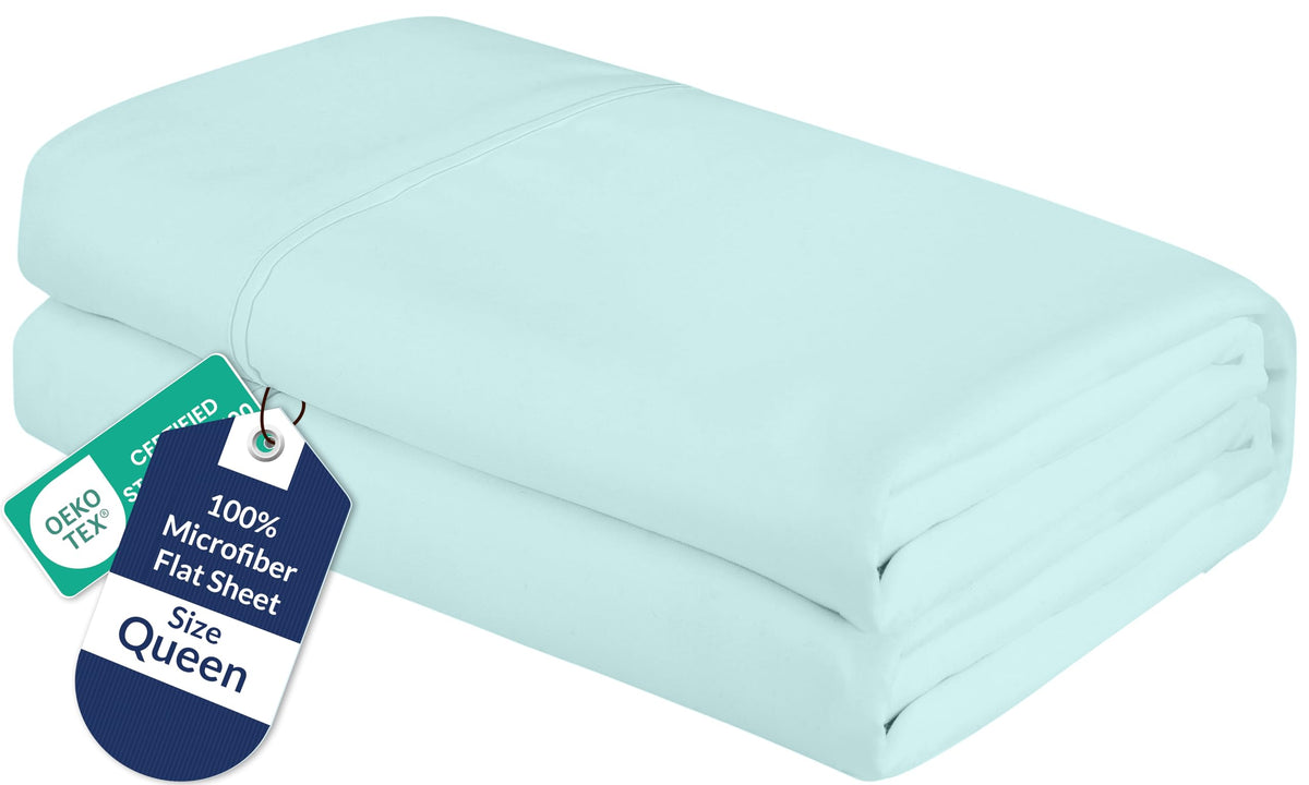 Royale Linens Queen Flat Sheet - Ultra Soft Brushed 1800 Microfiber Flat Sheets Only - Wrinkle Free & Stain Resistant - Hotel Quality Top Sheet for Bed (Queen, White)
