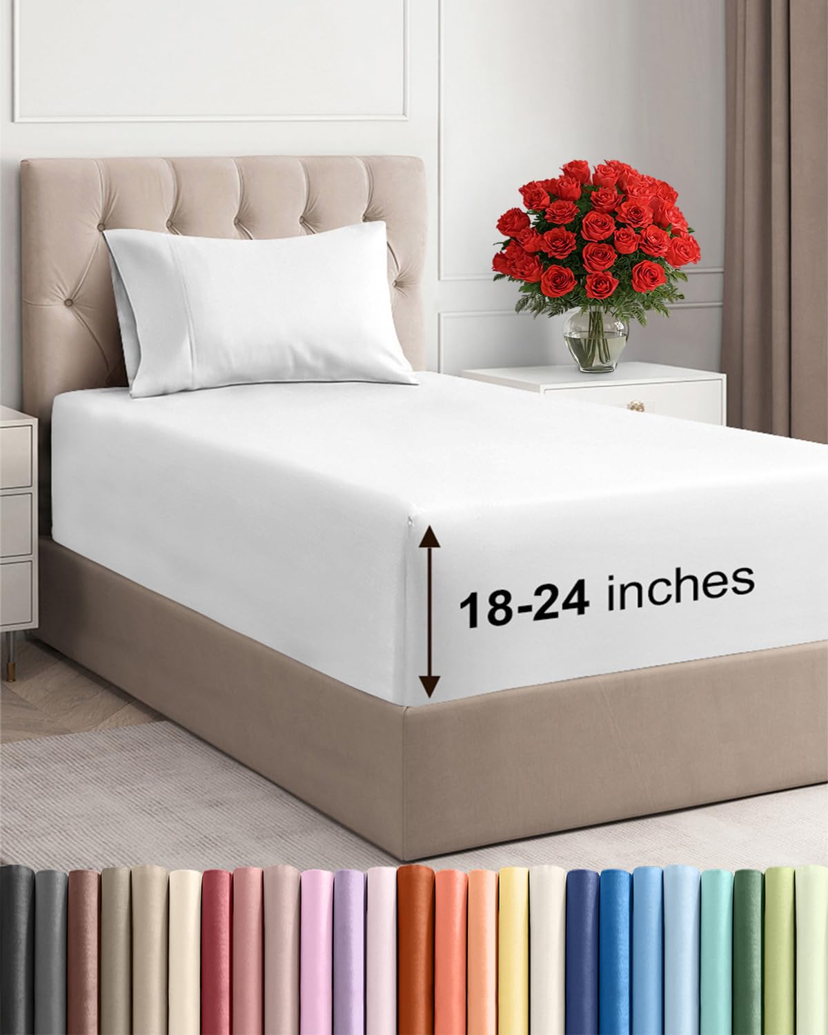 Extra Deep King Sheet Set - 4 Piece Breathable & Cooling - Antique White