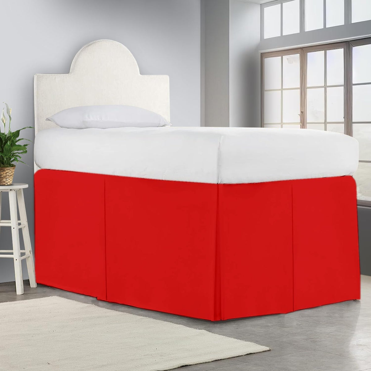 Crown Collection Full XL 32" Inch Drop Long Dorm Bed Skirt, Split Corner & Box Plated College Dorm Room Bed Skirts, Split Corner, Easy Care, No Wrinkle Microfiber Bed Skirt