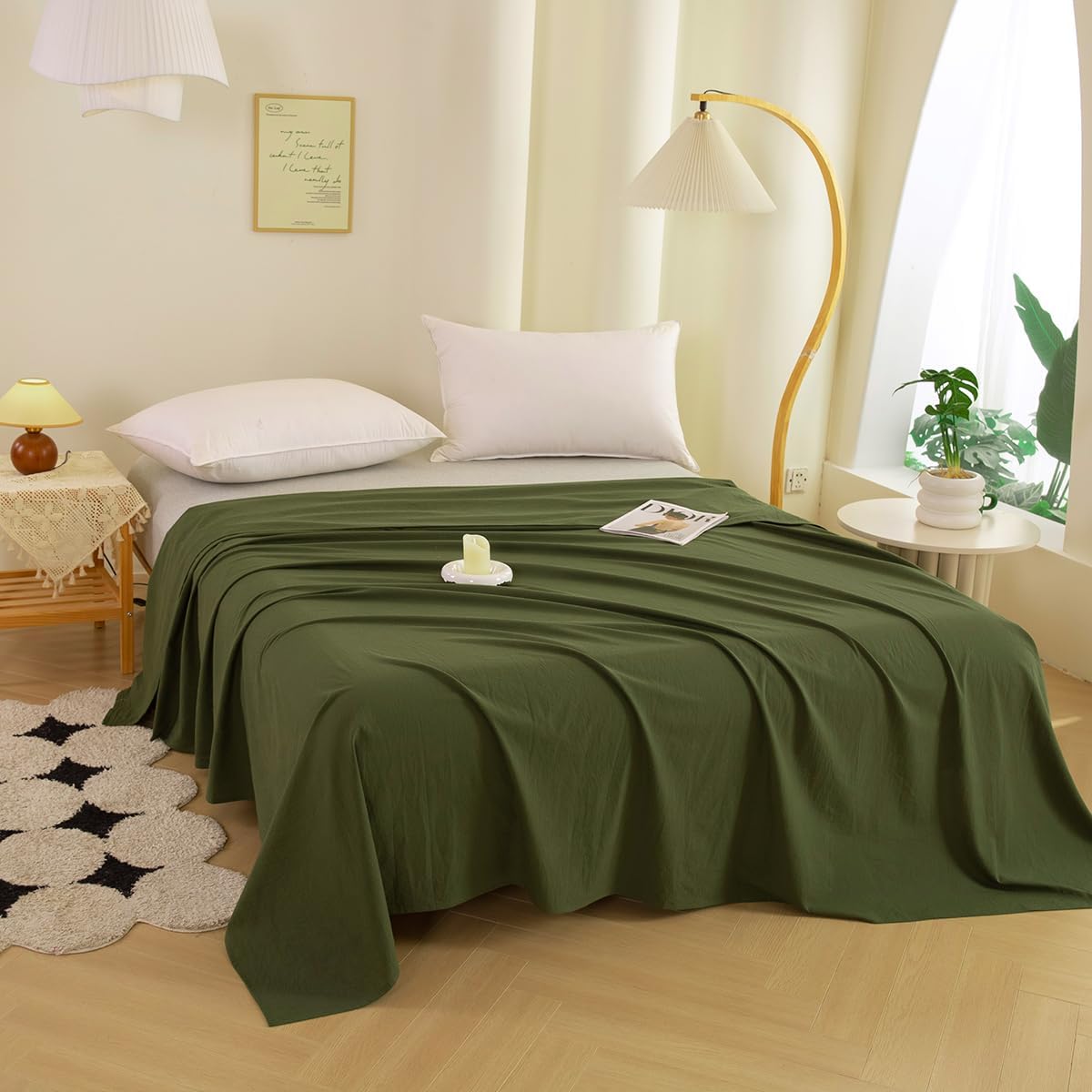 Ecocott Queen Flat Sheet - Hotel Quality Flat Sheets Only - Cotton Top Sheet - Ultra Soft & Breathable - Wrinkle Free & Fade Resistant - 1 Piece Flat Sheet (Queen, Avocado Green)