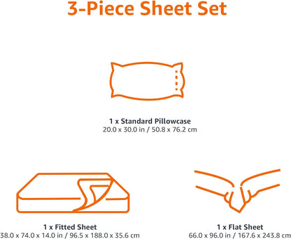 Amazon Basics Lightweight Breathable Wrinkle-Free Brushed Microfiber 3-Piece Bed Sheet Set with 14-Inch Deep Pockets, Twin, Bright White, Solid