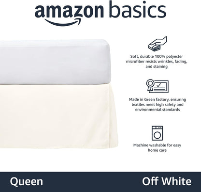Amazon Basics Lightweight Pleated Bed Skirt, Machine Washable, Wrinkle and Fade Resistant, Queen, Off White