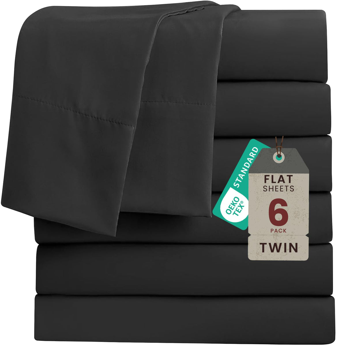 ROSE&RISY 6-Pack Twin Flat Sheets, Bulk Ultra Soft Microfiber Bedding, Cooling & Breathable Top Flat Sheet, Fade & Shrink Resistant & Easy Care Hotel Quality (Dark Grey, Twin Size)
