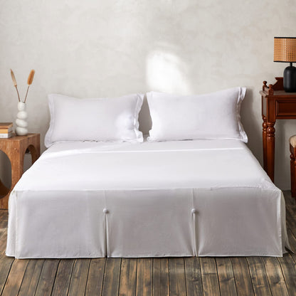BISELINA French Linen Wrap Around Bed Skirt with Pleated Corner 14-Inch Tailored Drop Natural Flax Cotton Blend Basic Soft Cozy (14" Queen, Linen)