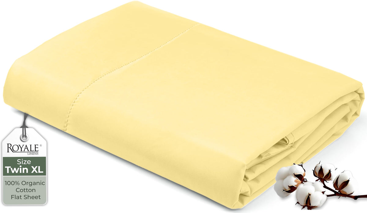 Royale Linens 100% Organic Cotton Queen Flat Sheet Only - Super Soft - Percale Top Sheets - Queen Flat Sheet Sold Separately - Breathable, Cool & Crisp White Sheets Only (90" x 102", White)