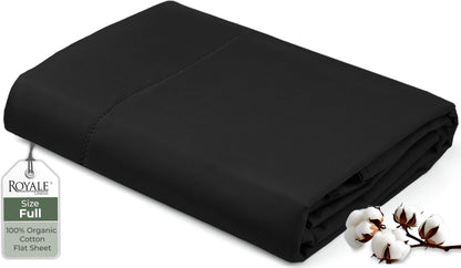 Royale Linens 100% Organic Cotton Queen Flat Sheet Only - Super Soft - Percale Top Sheets - Queen Flat Sheet Sold Separately - Breathable, Cool & Crisp White Sheets Only (90" x 102", White)