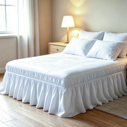 Juwenin Home Wrap Around Ruffle Bed Skirt, 16 Inch Drop, Elastic Fit, Wrinkle Resistant, Hotel Quality Bedskirt Dust Ruffle (White, Queen 16" Drop)