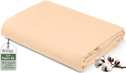Royale Linens 100% Organic Cotton Queen Flat Sheet Only - Super Soft - Percale Top Sheets - Queen Flat Sheet Sold Separately - Breathable, Cool & Crisp White Sheets Only (90" x 102", White)