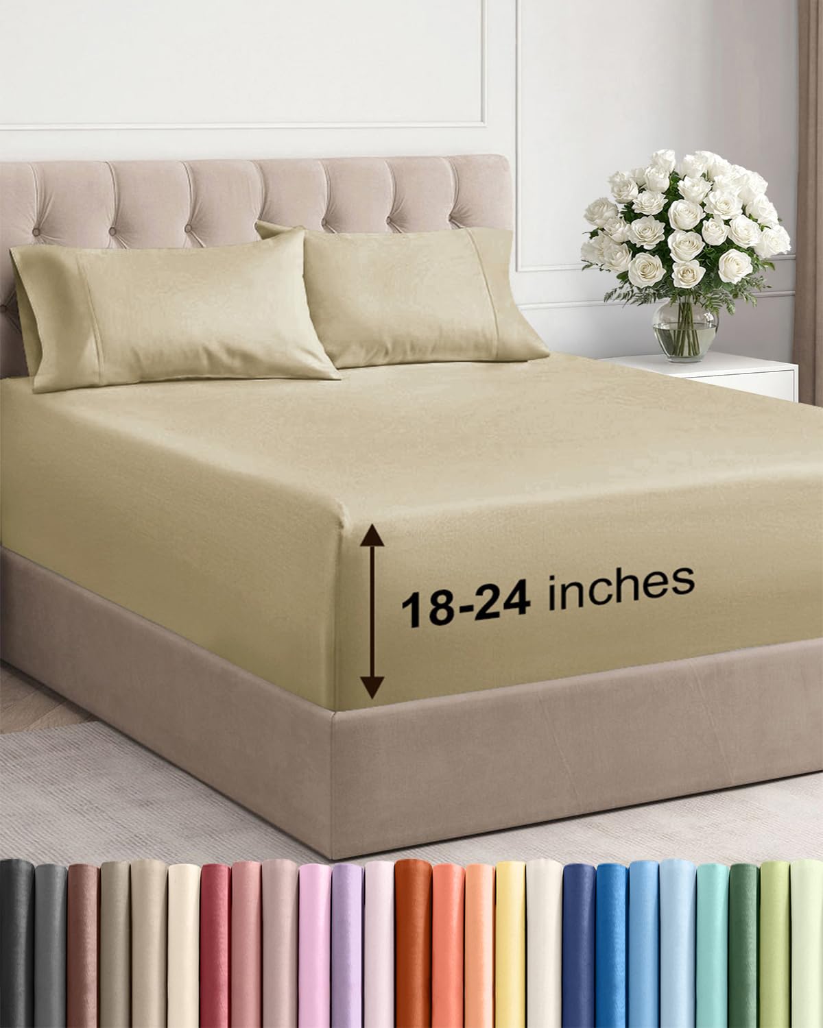 Extra Deep King Sheet Set - 4 Piece Breathable & Cooling - Antique White