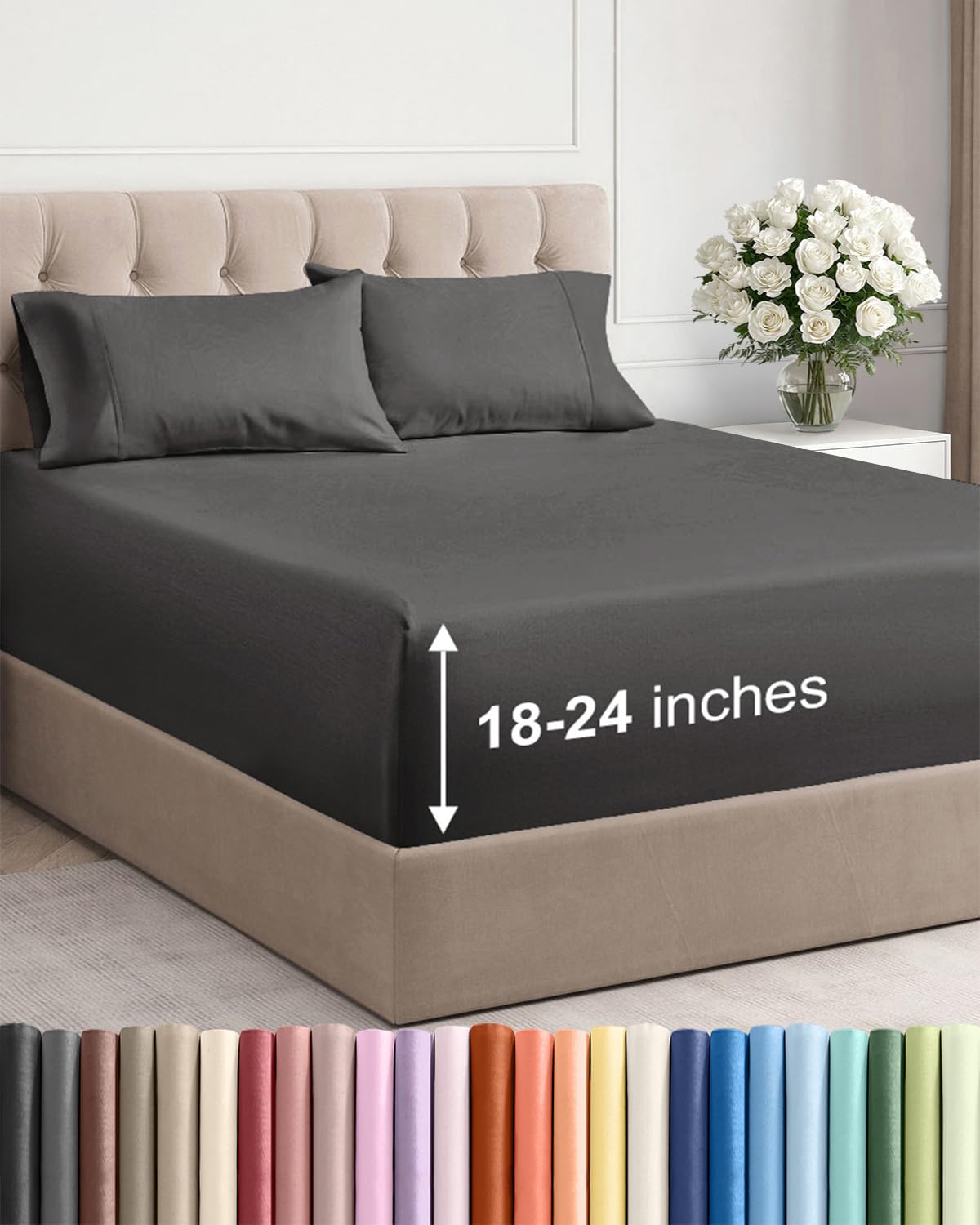 Extra Deep King Sheet Set - 4 Piece Breathable & Cooling - Antique White