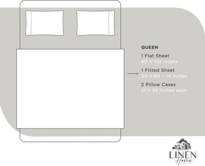 Linen Home 100% Cotton Percale Sheets Queen Size 4 Pc Cooling Set - White