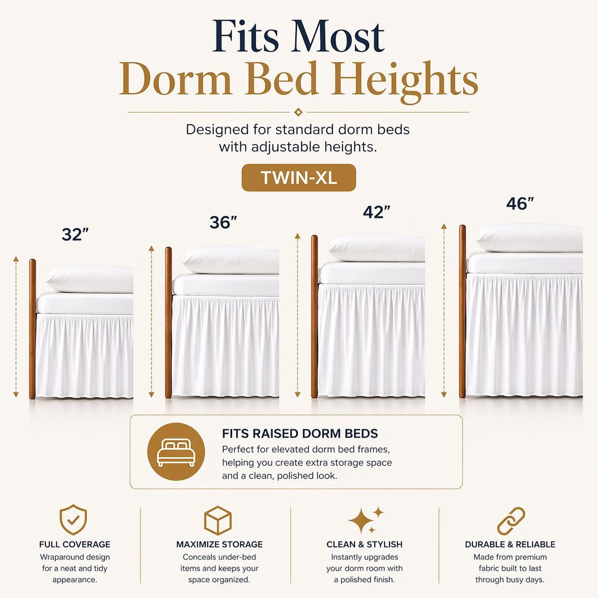 Krishna Dorm Bed Skirt, 100% Microfiber College Bed Skirt Ruffle with Split Corners, Twin XL 32 Inch Drop, White
