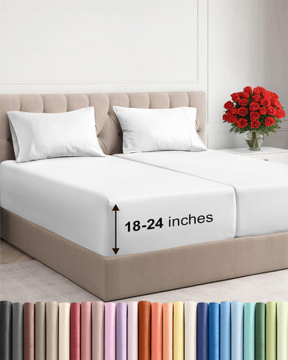 Extra Deep King Sheet Set - 4 Piece Breathable & Cooling - Antique White
