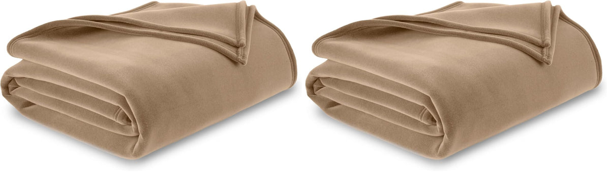 Vellux 1B07049 Original Insulating Core Hotel Style Solid blanket Machine Washable Soft Cozy Warm Pet Friendly Bed Sofa Blankets, Twin, Beige