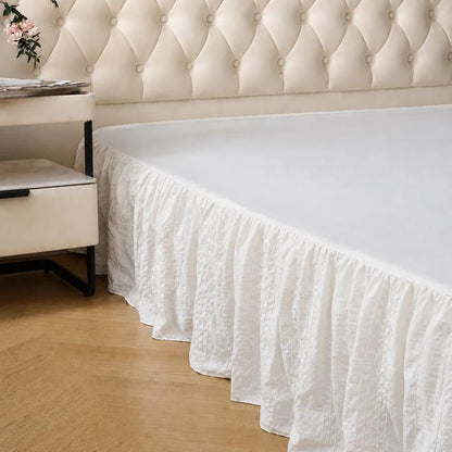 Full Bed Skirt, Crinkle Textured Stripe Bed Skirt with Platform, Ivory