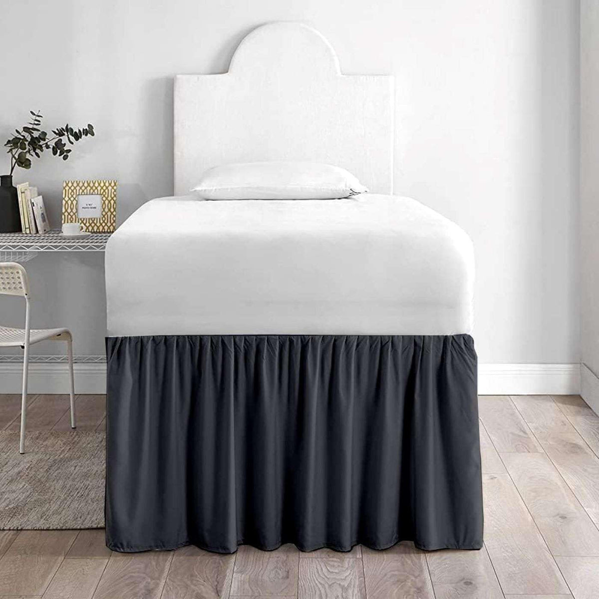 Premium Microfiber College Dorm Room Bed Skirt Twin XL 39" x 80", Extended 32" Drop, Split Corner Dust Ruffle, Wrinkle Resistant Durable Easy Care, White Solid