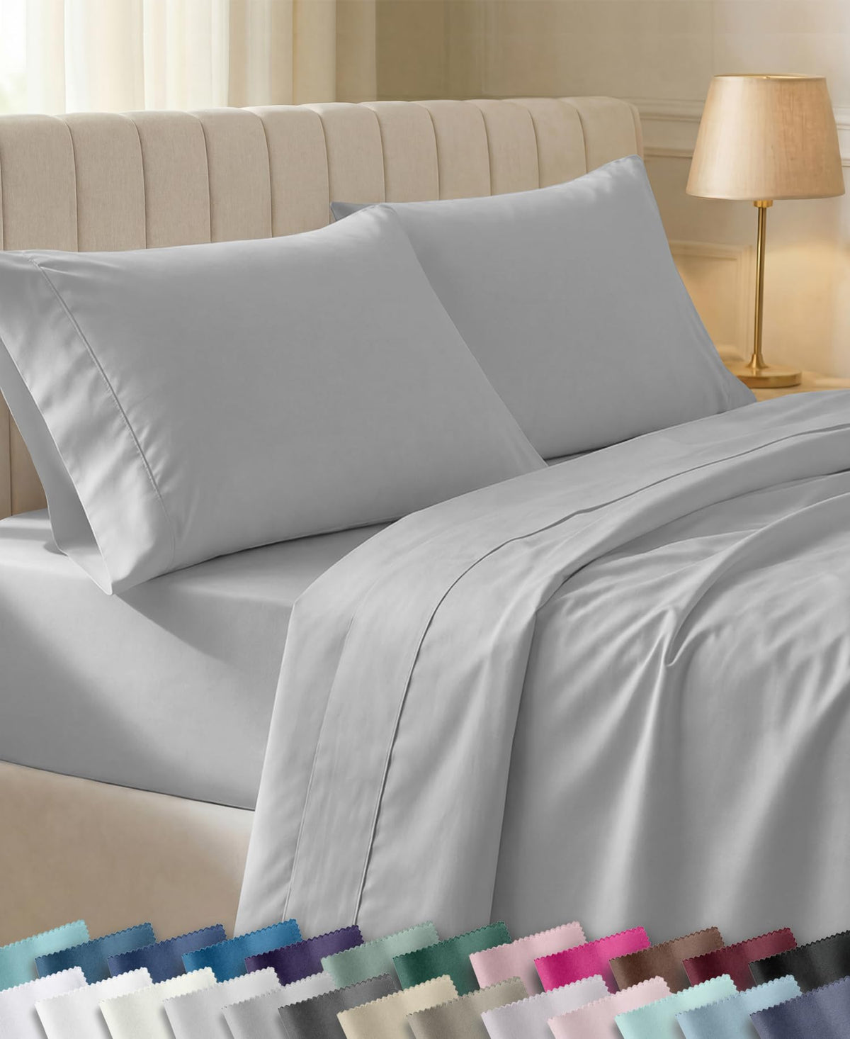 California Design Den Soft 100% Cotton Sateen Queen Bed Sheets Set, White
