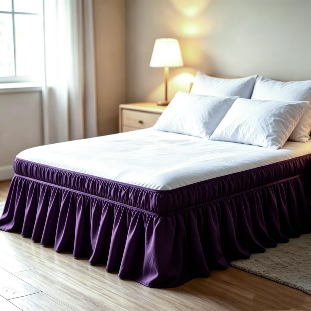 Juwenin Home Wrap Around Ruffle Bed Skirt, 16 Inch Drop, Elastic Fit, Wrinkle Resistant, Hotel Quality Bedskirt Dust Ruffle (White, Queen 16" Drop)