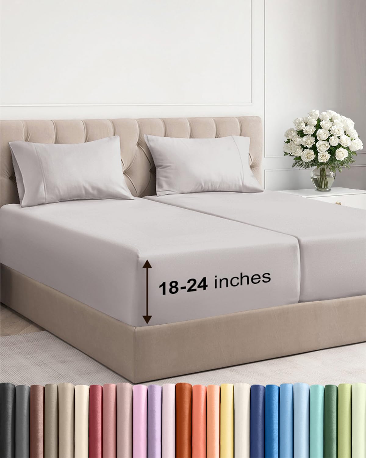 Extra Deep King Sheet Set - 4 Piece Breathable & Cooling - Antique White