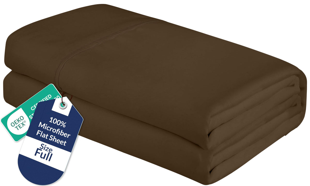 Royale Linens Queen Flat Sheet - Ultra Soft Brushed 1800 Microfiber Flat Sheets Only - Wrinkle Free & Stain Resistant - Hotel Quality Top Sheet for Bed (Queen, White)