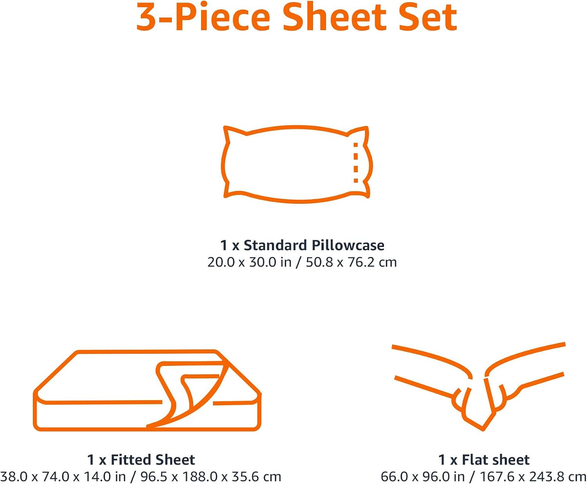 Amazon Basics Lightweight Super Soft Easy Care Wrinkle Free Microfiber 3 Piece Bed Sheet Set with 14-Inch Deep Pockets, Twin, Chocolate, Solid