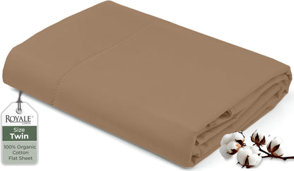 Royale Linens 100% Organic Cotton Queen Flat Sheet Only - Super Soft - Percale Top Sheets - Queen Flat Sheet Sold Separately - Breathable, Cool & Crisp White Sheets Only (90" x 102", White)