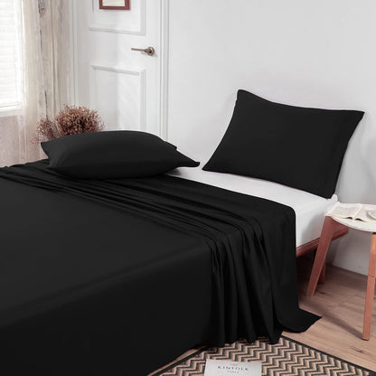 Lirex Twin Flat Sheet, Top Sheet for Bed - 1800 Microfiber, Soft & Breathable, Hotel Quality Flat Sheet, Black