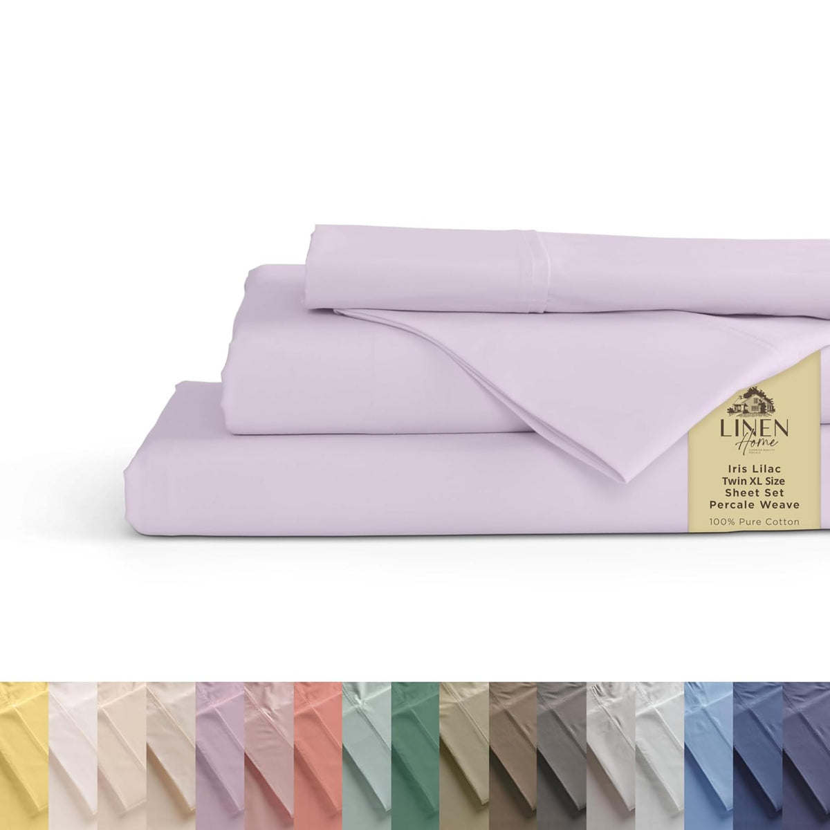 Linen Home 100% Cotton Percale Sheets Queen Size 4 Pc Cooling Set - White