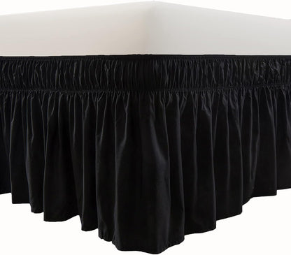 MEILA Wrap Around Elastic Bed Skirt for Queen & King Beds, 16" Drop, Beige