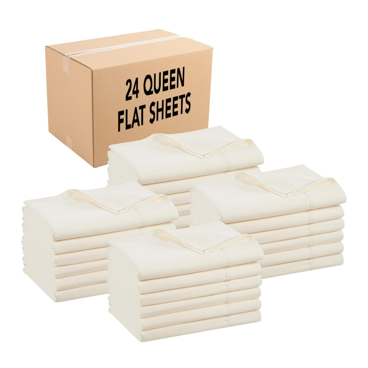 Arkwright Bulk Twin Flat Sheets - Pack of 6 - Soft Brushed Microfiber Hypoallergenic Top Sheet only with Wrinkle Resistant, Bedding Essentials for Hosts and Hotels, Ivory