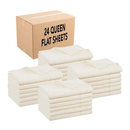 Arkwright Bulk Twin Flat Sheets - Pack of 6 - Soft Brushed Microfiber Hypoallergenic Top Sheet only with Wrinkle Resistant, Bedding Essentials for Hosts and Hotels, Ivory