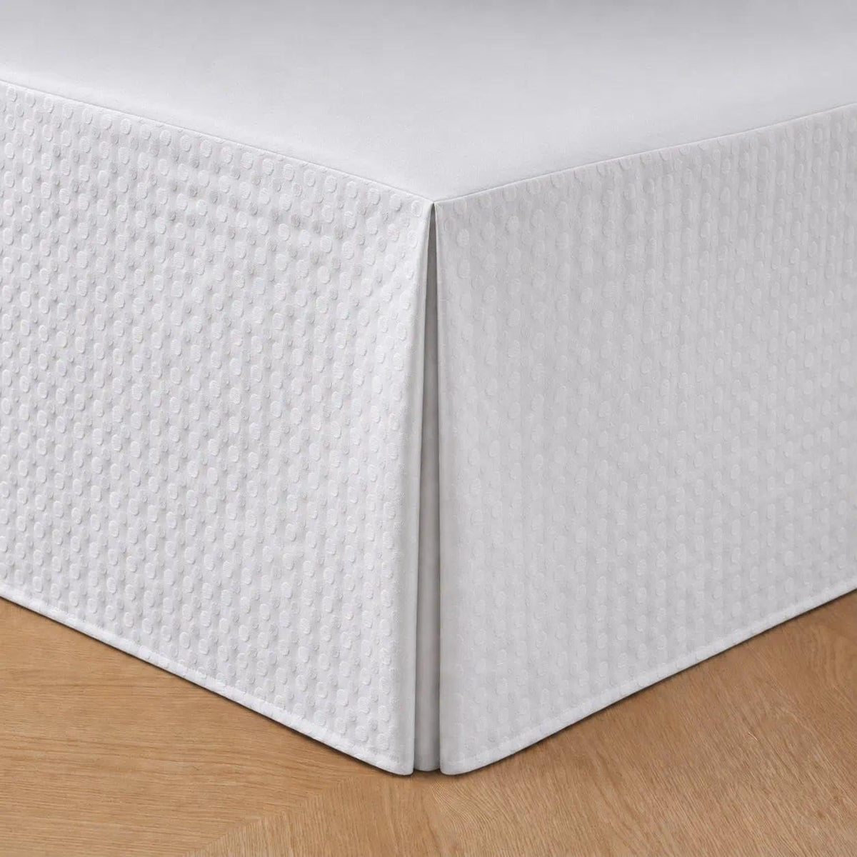 Queen Bed Skirt, White Dotted Jacquard Pleated Bed Skirt, 14 Inch Drop