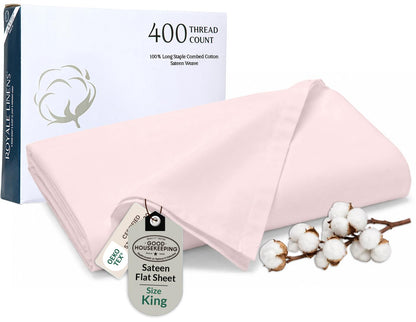 Royale Linens Queen Flat Sheet Only, Luxury Breathable Sateen Weave 100% Cotton Flat Sheets, Ultra Soft Single Flat Sheets Only Sold Separately, Cooling Top Sheet (Caribbean Blue-90x102)