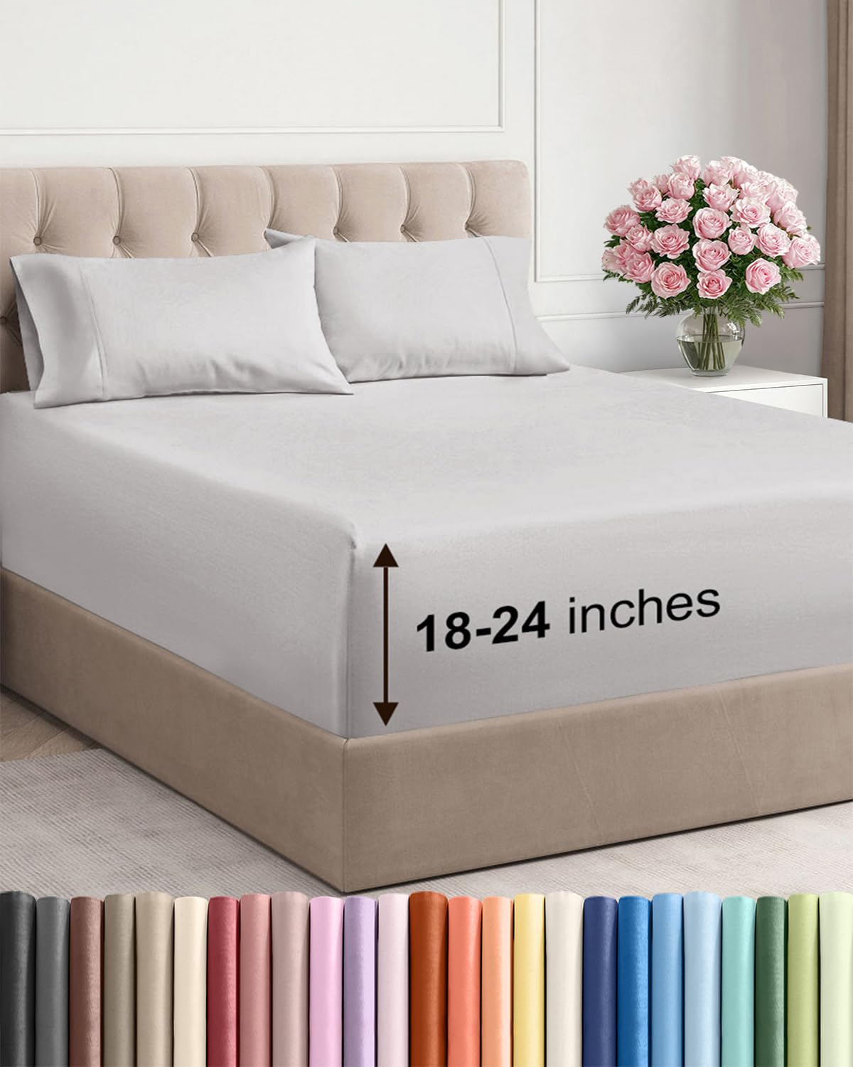 Extra Deep King Sheet Set - 4 Piece Breathable & Cooling - Antique White