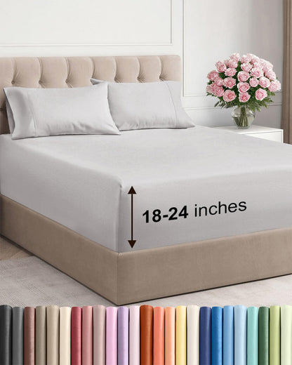 Extra Deep King Sheet Set - 4 Piece Breathable & Cooling - Antique White