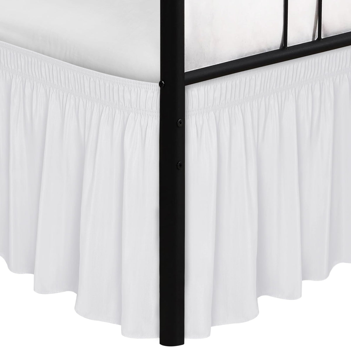 Wrap Around Queen Size Bed Skirt Split Corner 15" Drop-Elastic Dust Ruffle
