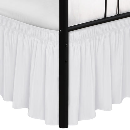Wrap Around Queen Size Bed Skirt Split Corner 15" Drop-Elastic Dust Ruffle