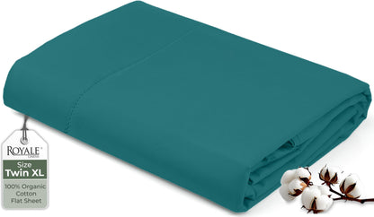 Royale Linens 100% Organic Cotton Queen Flat Sheet Only - Super Soft - Percale Top Sheets - Queen Flat Sheet Sold Separately - Breathable, Cool & Crisp White Sheets Only (90" x 102", White)