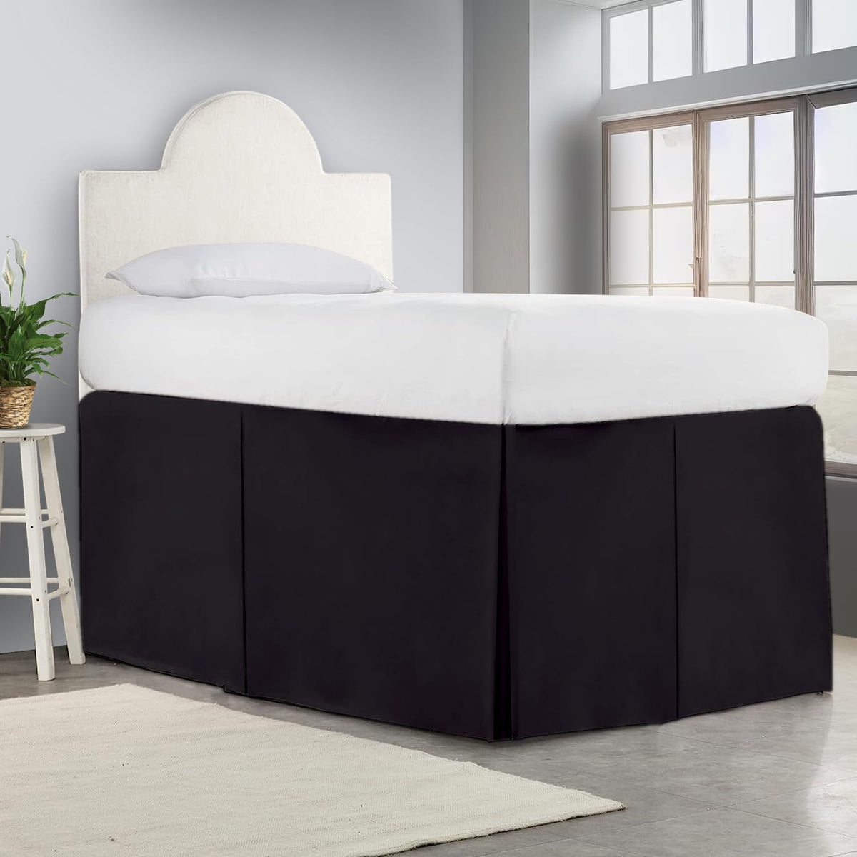 Crown Collection Full XL 32" Inch Drop Long Dorm Bed Skirt, Split Corner & Box Plated College Dorm Room Bed Skirts, Split Corner, Easy Care, No Wrinkle Microfiber Bed Skirt