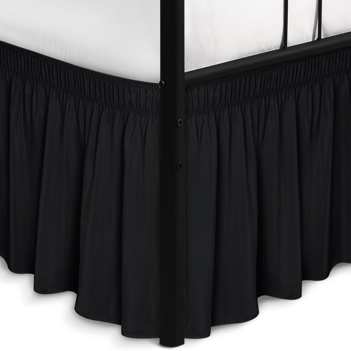 Wrap Around Queen Size Bed Skirt Split Corner 15" Drop-Elastic Dust Ruffle