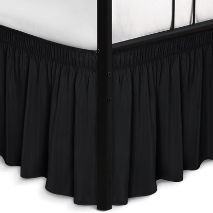 Wrap Around Queen Size Bed Skirt Split Corner 15" Drop-Elastic Dust Ruffle