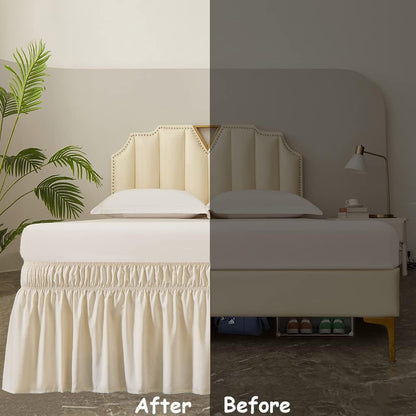 MEILA Wrap Around Elastic Bed Skirt for Queen & King Beds, 16" Drop, Beige