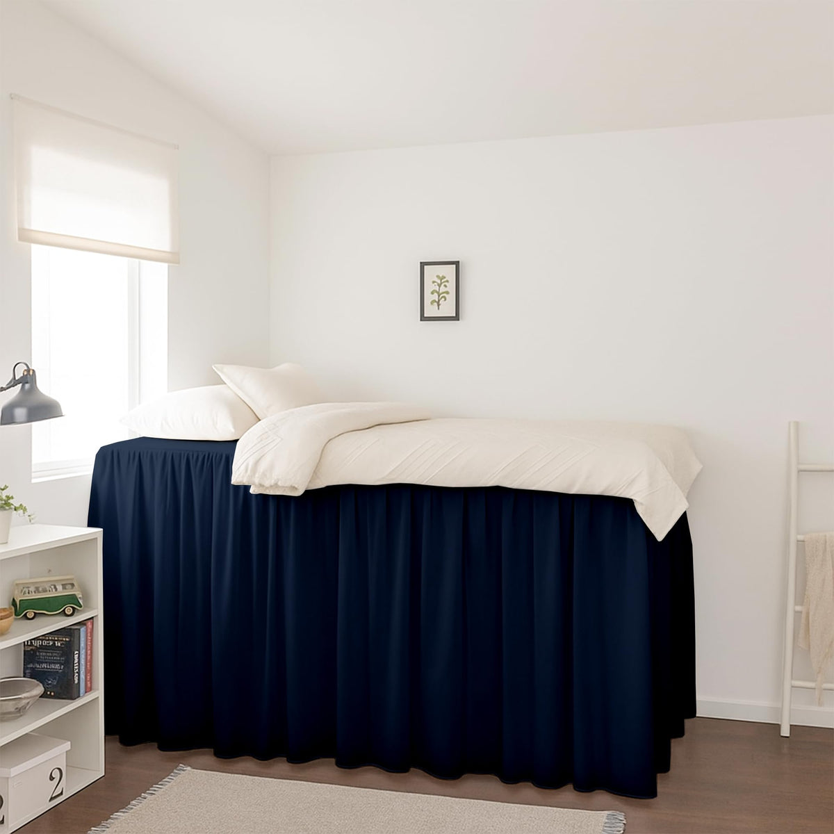 Krishna Dorm Bed Skirt, 100% Microfiber College Bed Skirt Ruffle with Split Corners, Twin XL 32 Inch Drop, White
