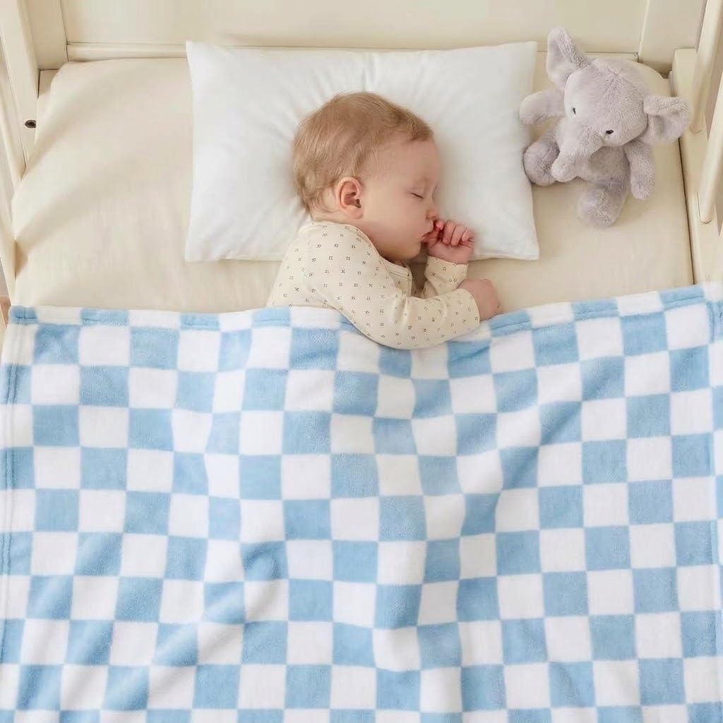 4 Pcs Baby Blankets, Fluffy Small Crib Baby Blankets for Boys, Fleece Checkered Blanket, Toddler Receiving Blankets 30×40