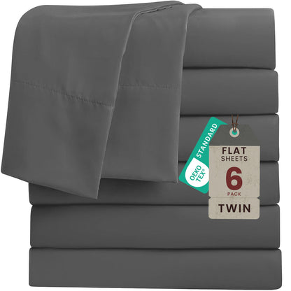 ROSE&RISY 6-Pack Twin Flat Sheets, Bulk Ultra Soft Microfiber Bedding, Cooling & Breathable Top Flat Sheet, Fade & Shrink Resistant & Easy Care Hotel Quality (Dark Grey, Twin Size)
