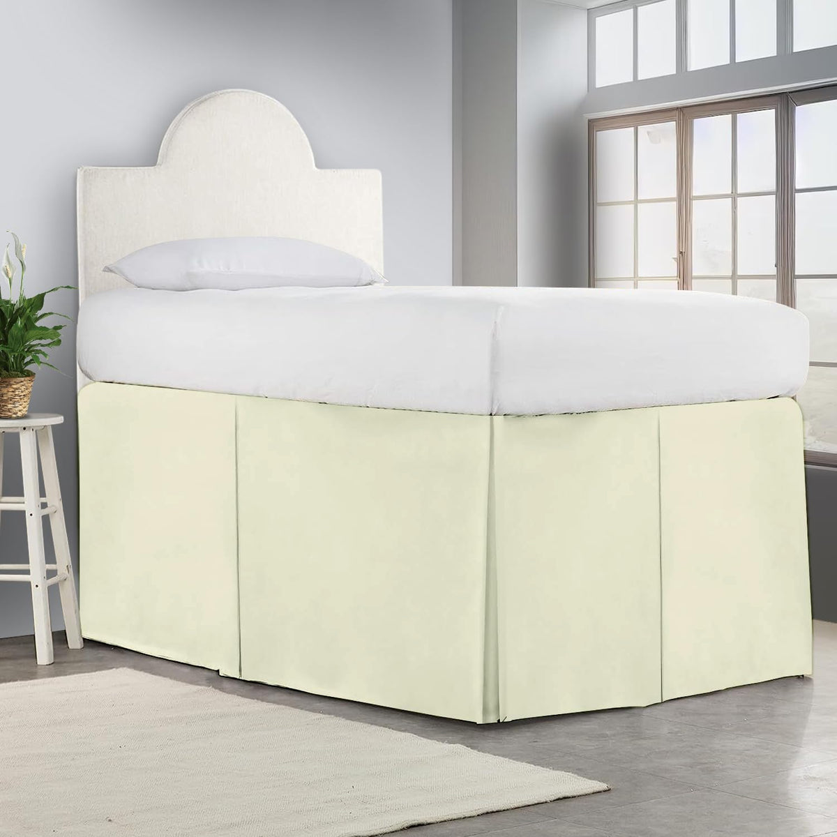 Crown Collection Full XL 32" Inch Drop Long Dorm Bed Skirt, Split Corner & Box Plated College Dorm Room Bed Skirts, Split Corner, Easy Care, No Wrinkle Microfiber Bed Skirt