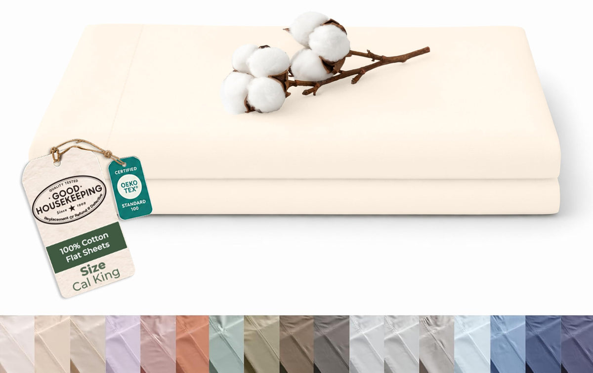 Royale Linens 100% Organic Cotton Full Size Flat Sheet Only - Percale Top Sheets - Full Flat Sheet Sold Separately - Lightweight & Super Soft 100% Cotton White Bed Sheets Only (81" x 96", White)